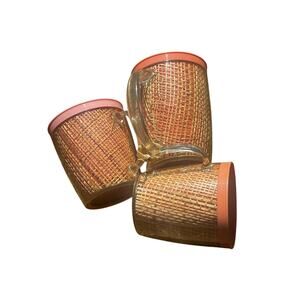 Set of 3 Mid-century Rafia Ware Melamine Cups Pink & Salmon One is Larger